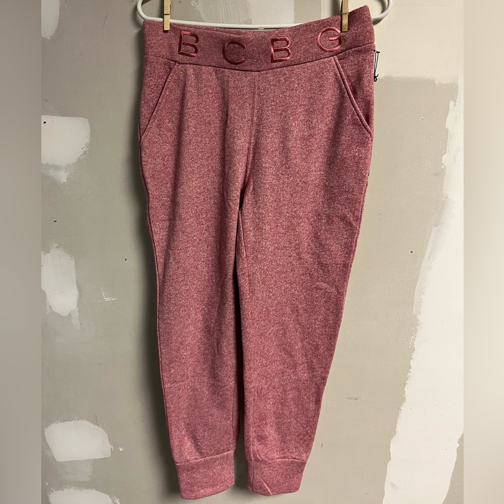 BCBG women’s pink/rose colored sweat pants pleated at the bottom, NWT